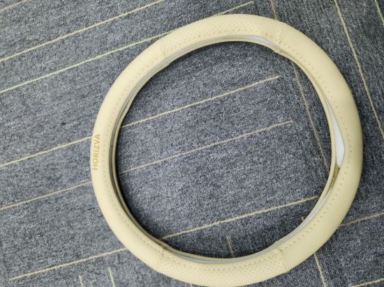 Picture of HORIZVA Beige Perforated Steering Wheel Cover, Universal Fit (14.5-15 Inch), Soft Leatherette Auto Steering Wheel Wrap for Car/SUV/Truck